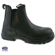 Grafters M9502A Black Leather Wide Fitting Safety Dealer Boot