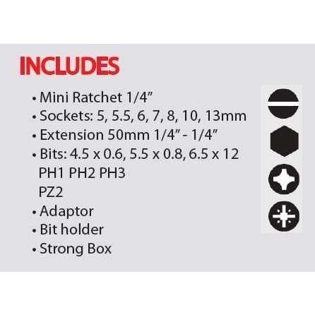 Felo XS 18 – 18 Piece 1/4″ Ratchet Set