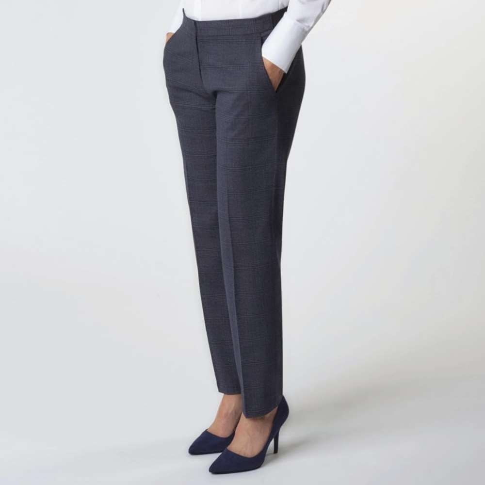 Women Navy Flannel Check Tapered Pants