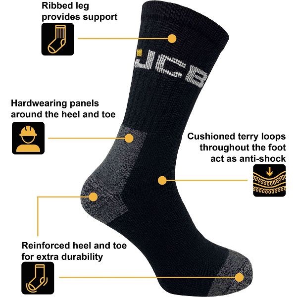 JCB High Protection Black Work Socks (3 Pack)