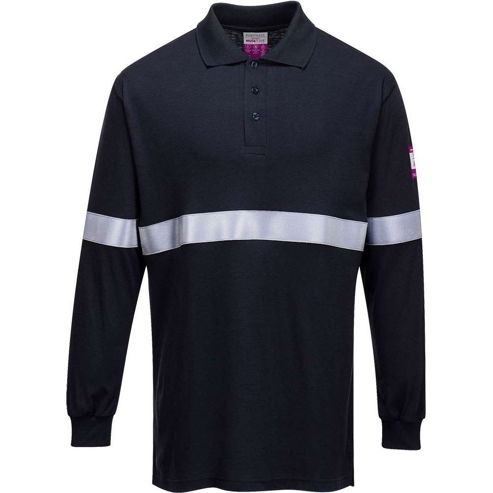 Flame Resistant Anti-Static Long Sleeve Navy Polo Shirt with Reflective Tape - FR03