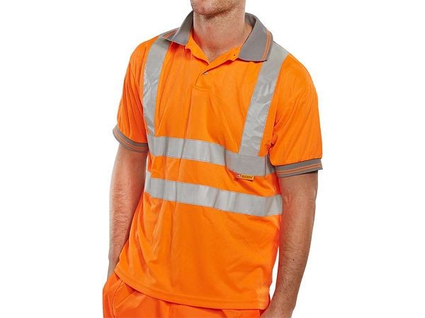 New Supertouch Mens Hi Vis High Visibility Short Sleeve Buttoned Polo Work Shirt 