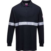 Flame Resistant Anti-Static Long Sleeve Navy Polo Shirt with Reflective Tape - FR03