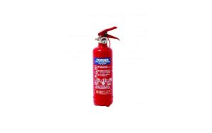 The Firechief 600g ABC Powder Fire Extinguisher (FMP600), complete with wire bracket, is a red extinguisher featuring a black nozzle and safety pin. Its label displays clear instructions and symbols for use. The extinguisher stands upright against a white background. | Work & Wear DIrect