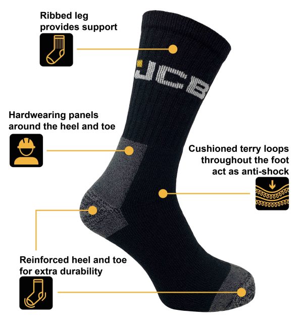 JCB High Protection Black Work Socks (3 Pack) - Image 6