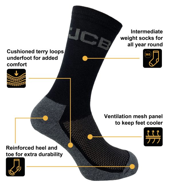 JCB Everyday Work Socks - Black/Grey (3 Pack) - Image 7