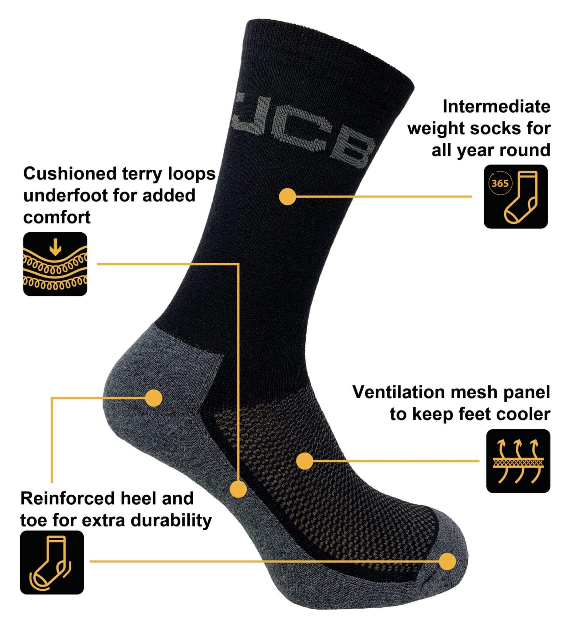 JCB Everyday Work Socks - Black/Grey (3 Pack) - Image 7