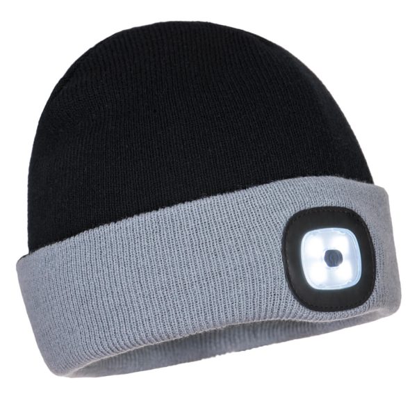 Black/Grey Two Tone LED Rechargeable Beanie - B034 - Image 2