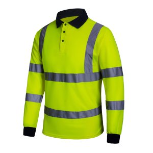 Hi Vis Yellow Long Sleeve Polo Shirt (Aqua)