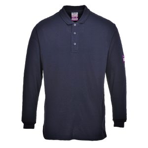 Flame Resistant Anti-Static Long Sleeve Navy Polo Shirt - FR10