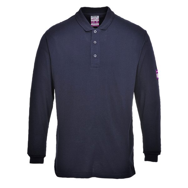 Flame Resistant Anti-Static Long Sleeve Navy Polo Shirt - FR10