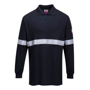 Flame Resistant Anti-Static Long Sleeve Navy Polo Shirt with Reflective Tape - FR03