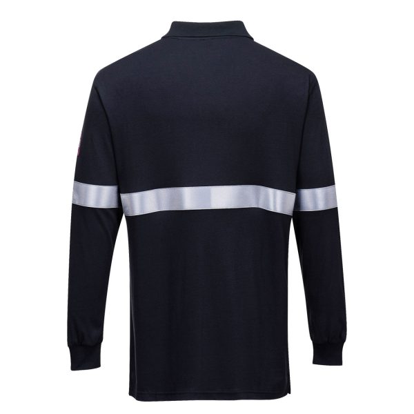 Flame Resistant Anti-Static Long Sleeve Navy Polo Shirt with Reflective Tape - FR03 - Image 2