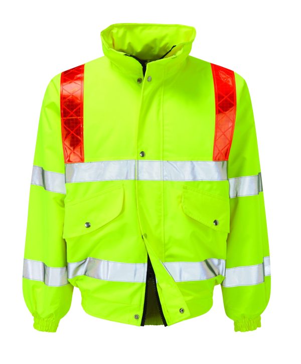 Hi Vis Foil Bomber Jacket With Red Braces