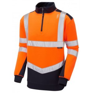 Leo  Tapeley EcoViz Dual Colour 1/4 Zip Sweatshirt Orange/Navy