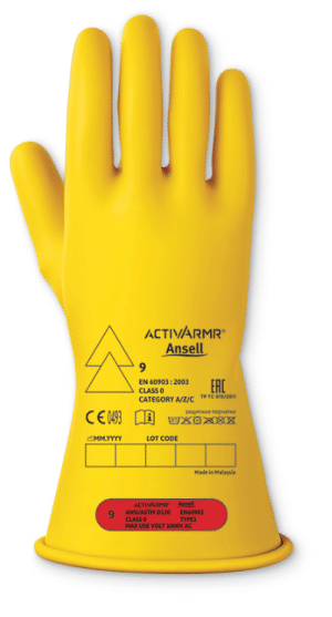 LOW VOLT ELECTRICAL INSULATING GLOVE (CLASS 0) 11" SZ