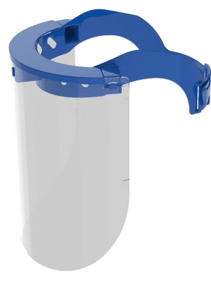 A Royal Blue Face Visor (Non-PPE) is shown, featuring a clear plastic shield with a blue adjustable headband designed for personal use. | Work & Wear DIrect