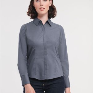 Russell Women's Long Sleeve Polycotton Easycare Fitted Poplin Shirt (924F)