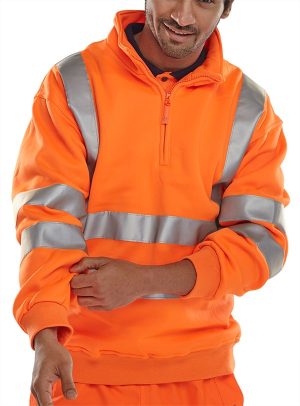 BSeen 1/4 Zipped Hi Vis Orange Sweatshirt