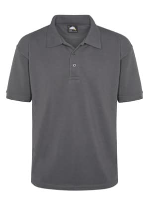 The Osprey Deluxe polo shirt is a plain, short-sleeve grey polo featuring a classic collar and a two-button placket, displayed on a white background. | Work & Wear DIrect