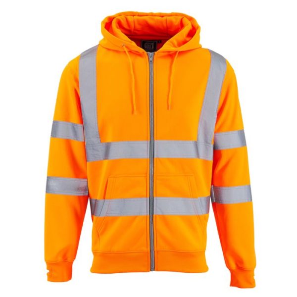 Hi Vis Rail Spec Zipped Up Hooded Sweatshirt