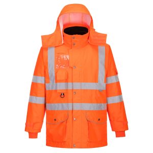 Hi Vis Waterproof 7 In 1 Rail Spec Traffic Jacket
