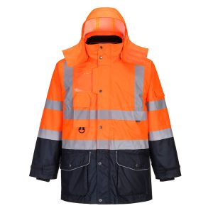 Hi Vis Waterproof 7 In 1 Rail Spec Orange/Navy Contrast Jacket