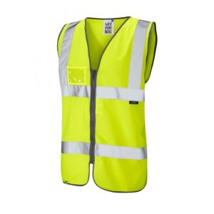 LEO Rumsam ISO 20471 Class 2 Waistcoat Zip Front & ID Pocket Yellow