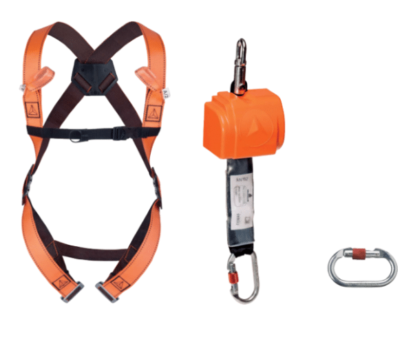 Delta Plus Fall arrest kit with two-coloured webbing harness and self ...