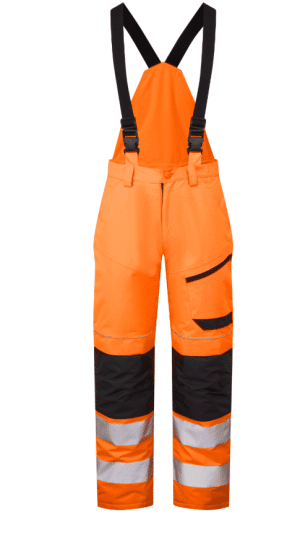 System Hi-Vis Eco Thermal Waterproof Orange/Navy Trouser with Shoulder Straps