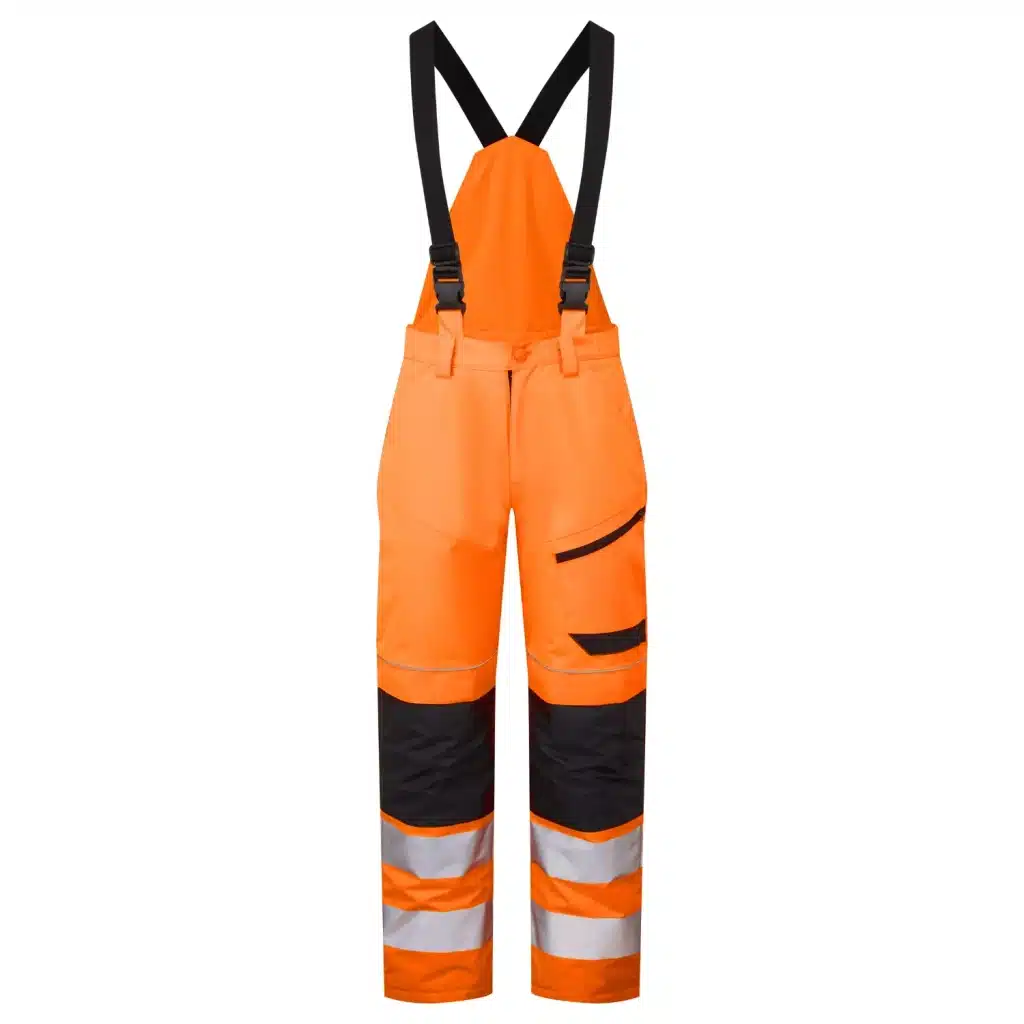 System Hi-Vis Eco Thermal Waterproof Orange/Navy Trouser with Shoulder Straps