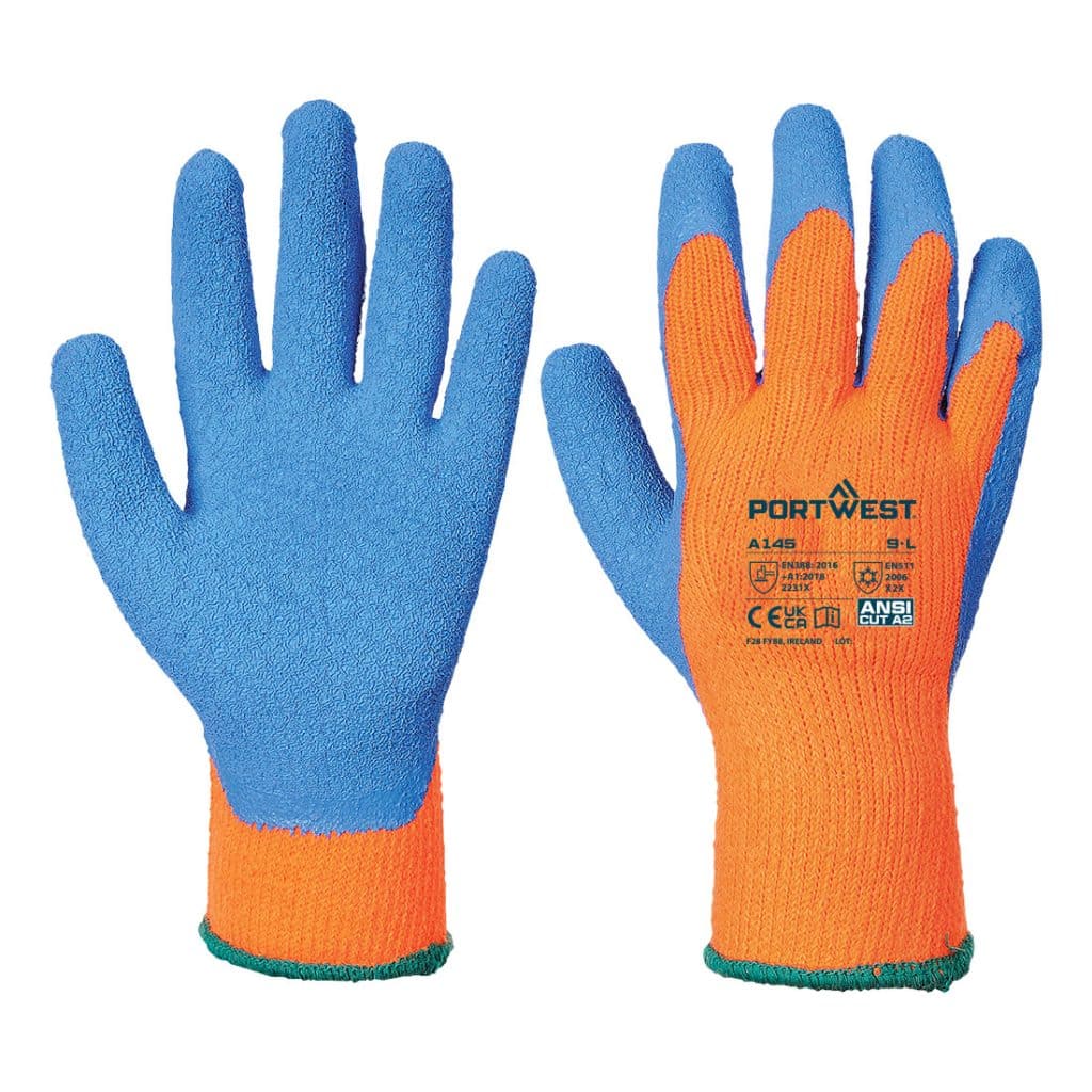 Portwest A145 Cold 7 Latex Crinkle Glove Orange/Blue - Pack of 12