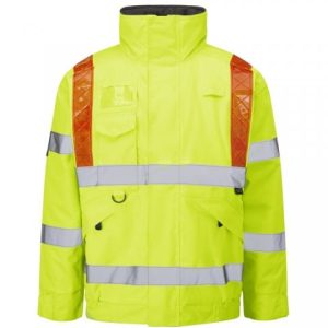 Leo Portmore EcoViz 4K Superior Baffle Lined Yellow Bomber Jacket with Red Braces