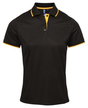 PR619 Premier Ladies Contrast Coolchecker® Piqué Polo Shirt - Black/Sunflower