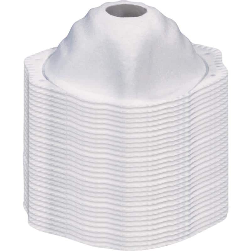 A stack of white, hexagonal swimming pool filter grids with a hollow centre, arranged neatly on top of each other against a plain background. | Work & Wear DIrect
