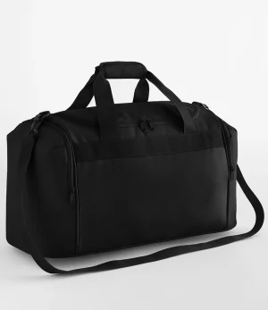 A black holdall with two handles, a shoulder strap, side pockets, and a top zip, placed against a plain white background. | Work & Wear DIrect