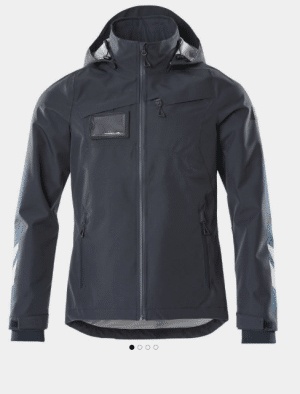 A dark grey hooded jacket with a front zip, two zipped pockets, a clear chest ID holder, and adjustable cuffs. | Work & Wear DIrect