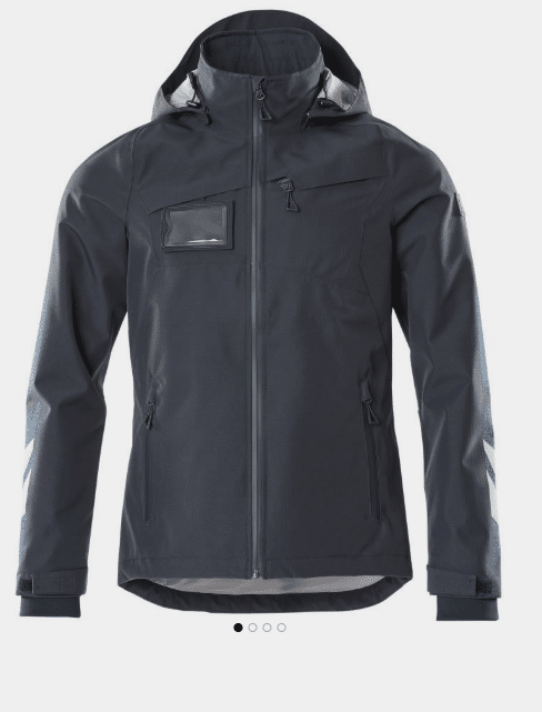 A dark grey hooded jacket with a front zip, two zipped pockets, a clear chest ID holder, and adjustable cuffs. | Work & Wear DIrect