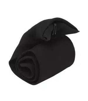 A neatly arranged Premier Clip on Tie PR710 in black is displayed on a white background. | Work & Wear DIrect
