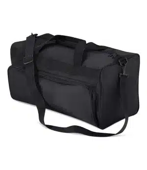 A black rectangular holdall with a shoulder strap, two handles, and a zipped front pocket, placed on a white background. | Work & Wear DIrect