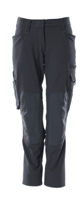 A pair of black cargo trousers with reinforced knee patches, multiple pockets, and a fitted design, displayed on a white background. | Work & Wear DIrect