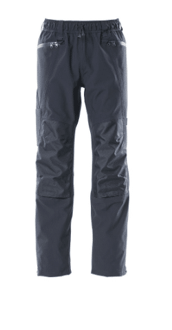 Dark-coloured work trousers with reinforced knees, zipped pockets, and cargo pockets on the thighs, displayed on a plain white background. | Work & Wear DIrect